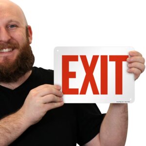 SmartSign Aluminum Sign, Legend "Exit", 7" high x 10" wide, Red on White