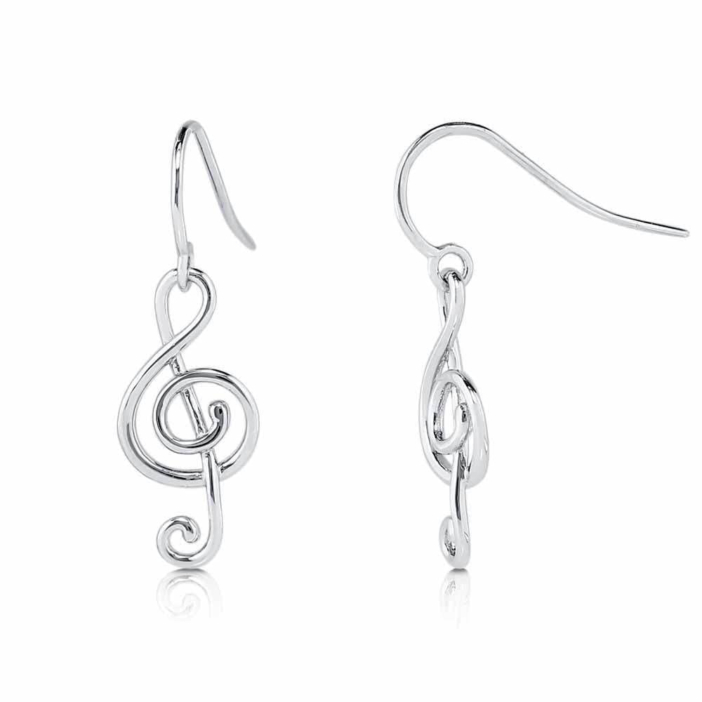 BERRICLE Sterling Silver Treble Clef Music Note Fashion Fish Hook Dangle Drop Earrings for Women, Rhodium Plated