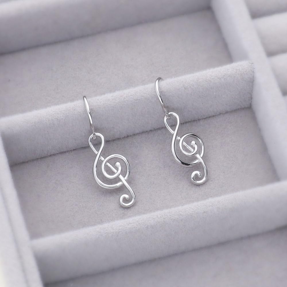 BERRICLE Sterling Silver Treble Clef Music Note Fashion Fish Hook Dangle Drop Earrings for Women, Rhodium Plated