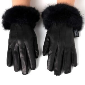 Alpine Swiss Womens Leather Dressy Gloves Faux Fur Trim Cuff Thermal Lining Black Medium