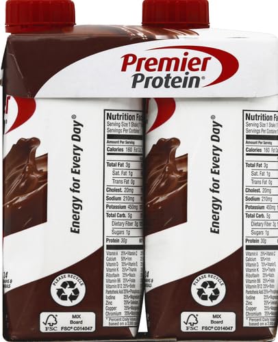 Premier Protein Shake, Chocolate, 30g Protein, 1g Sugar, 24 Vitamins & Minerals, Nutrients to Support Immune Health, 4 Count, 44 Fl Oz