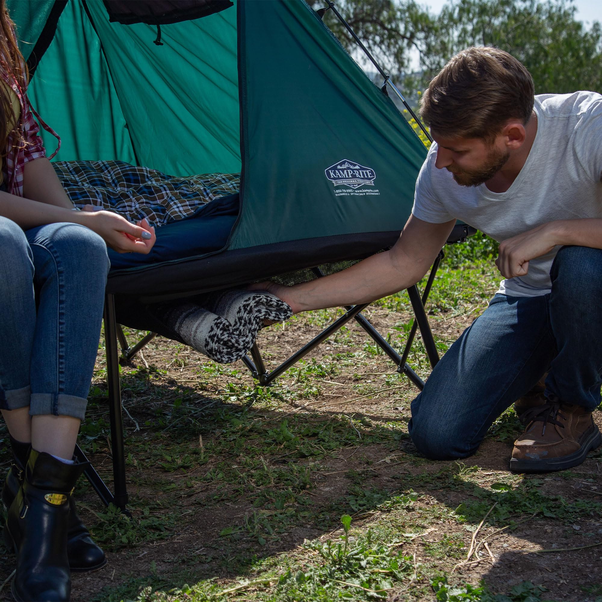 Kamp-Rite Double CTC Compact Quick Setup 2 Person Tent Cot, Chair and Tent with Rain Fly, 600 D Roller Wheeled Carry Bag & 190T Carry Bag, Green