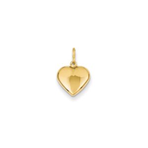 the black bow 14k yellow gold puffed heart charm or pendant, 10mm (3/8 inch)