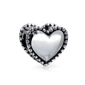 personalized monogram alphabet initial milgrain edge heart shape charm bead for women teen oxidized .925 sterling silver fits european bracelet