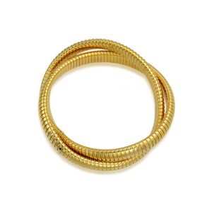 Bling Jewelry Omega Snake Cobra Wide Bangle Twisted Bracelet Bands Set Interlocking Flexible Stretch Bracelets for Women Yellow Gold Plated Stainless Steel Fits 8 to 8.5 inches Wrist