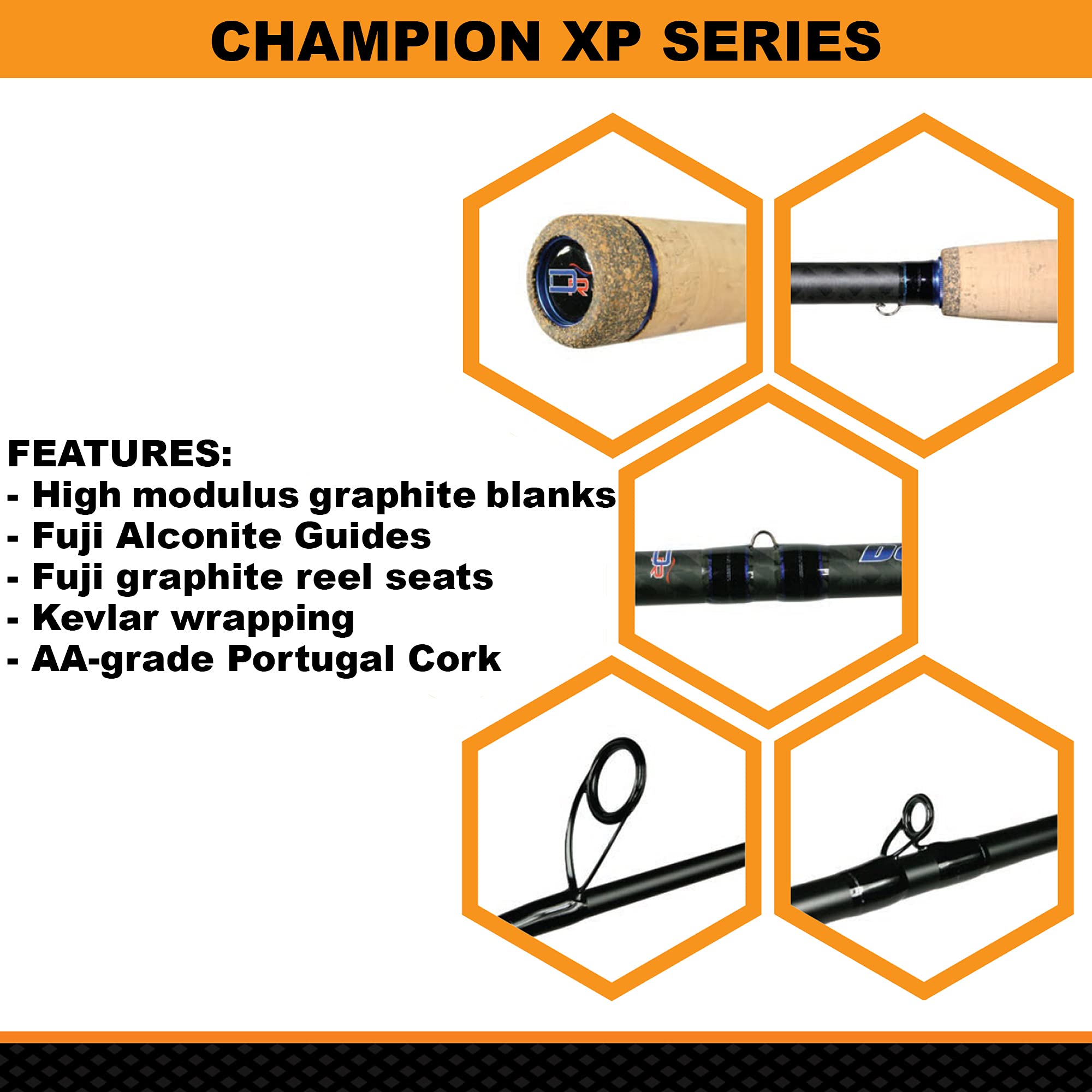 Dobyns Rods Champion XP Series 6’8” Spinning Bass Fishing Rod | DC683SF | Med Fast Action | Modulus Graphite Blank w/Kevlar Wrapping | Fuji Reel Seats & Alconite Guides | Line 8-17lb Lure 3/16-⅝oz