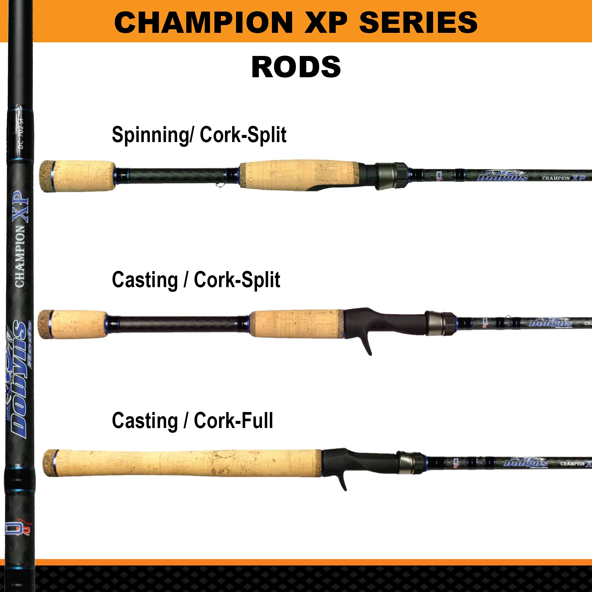 Dobyns Rods Champion XP Series 6’8” Spinning Bass Fishing Rod | DC683SF | Med Fast Action | Modulus Graphite Blank w/Kevlar Wrapping | Fuji Reel Seats & Alconite Guides | Line 8-17lb Lure 3/16-⅝oz