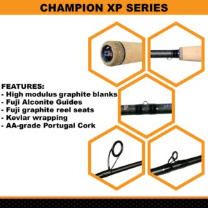 Dobyns Rods Champion XP Series 7’0” Spinning Bass Fishing Rod DC702SF | Med-Light Fast Action | Modulus Graphite Blank w/Kevlar Wrapping | Fuji Reel Seats & Alconite Guides | Line 6-12lb Lure ⅛ -½ oz, Black/Blue