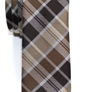 Retreez Modern Classic Plaid Check Styles Woven Microfiber Skinny Tie - Brown