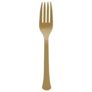 gold plastic heavy weight forks (50 count) - premium disposable plastic cutlery, perfect for home use and all kinds of occasions