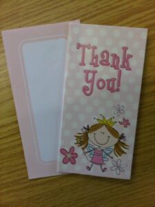 16 x girls fairy design party thank you cards