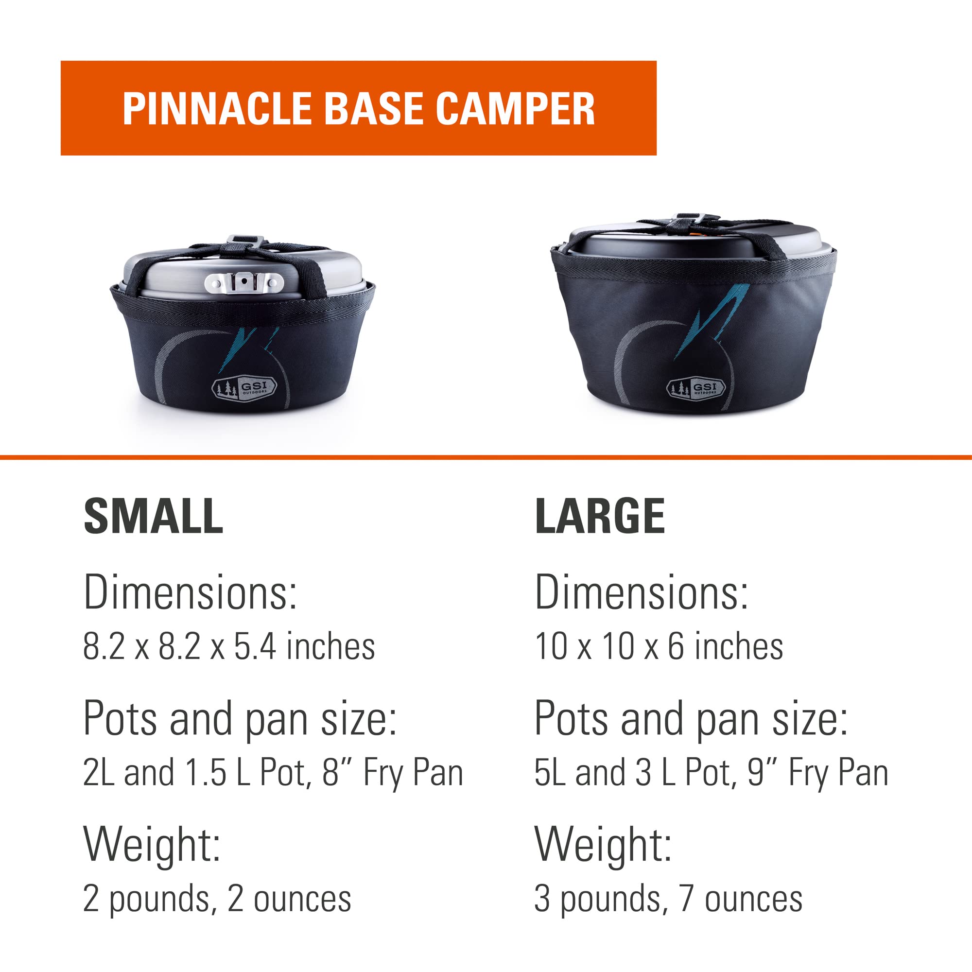 GSI Outdoors, Pinnacle Base Camper, 8-Piece Camp Cookset, Large