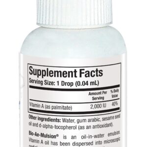 Biotics Research Bio Ae Mulsion IU Emulsified Vitamin A for Greater Uptake & Utilization, Concentrated Form, Promotes Immune Response, Aids in Visual Acuity, Supports Cardiovascular 1 Fluid Ounces