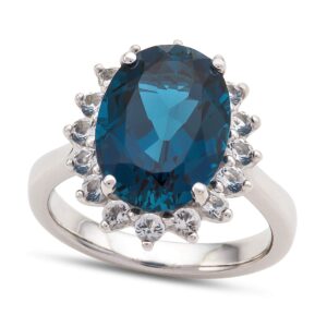 fjc finejewelers 14x10mm oval london blue topaz and white topaz halo ring sterling silver size 8