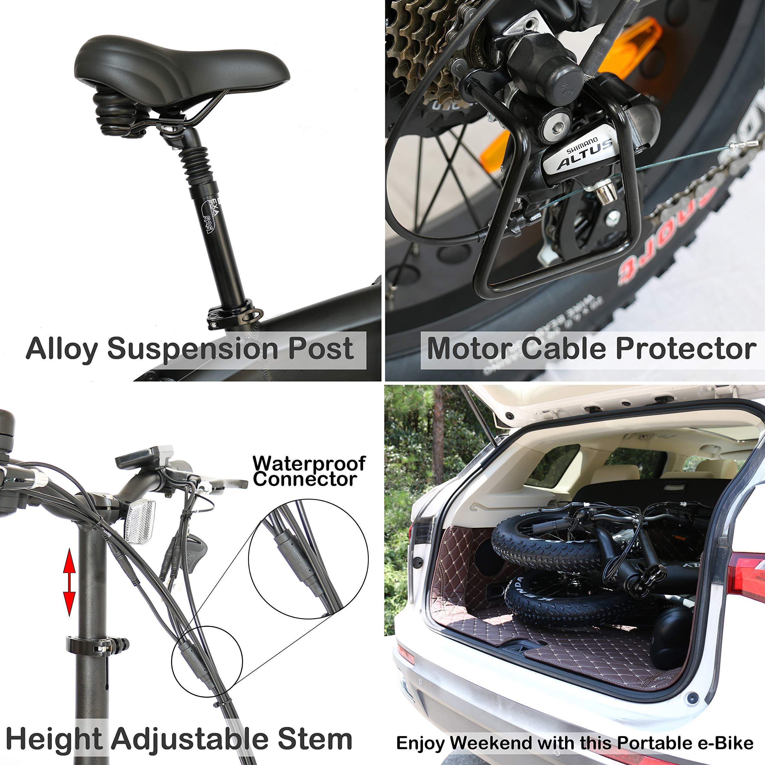 OVERFLY Hummer 20"x4"Fat Tire Electric Folding Bike for Commuter with 500W Bafang Motor, 48V/10.4A Battery, 7 Speed,Front Suspension Fork