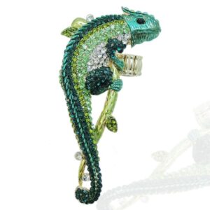 EVER FAITH Gold-Tone Chameleon Austrian Crystal Animal Stretch Adjustable Ring