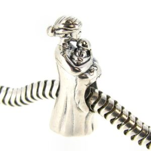 Queenberry Sterling Silver Mom Baby Mother Forever Love Family Bead for European Charm Bracelets