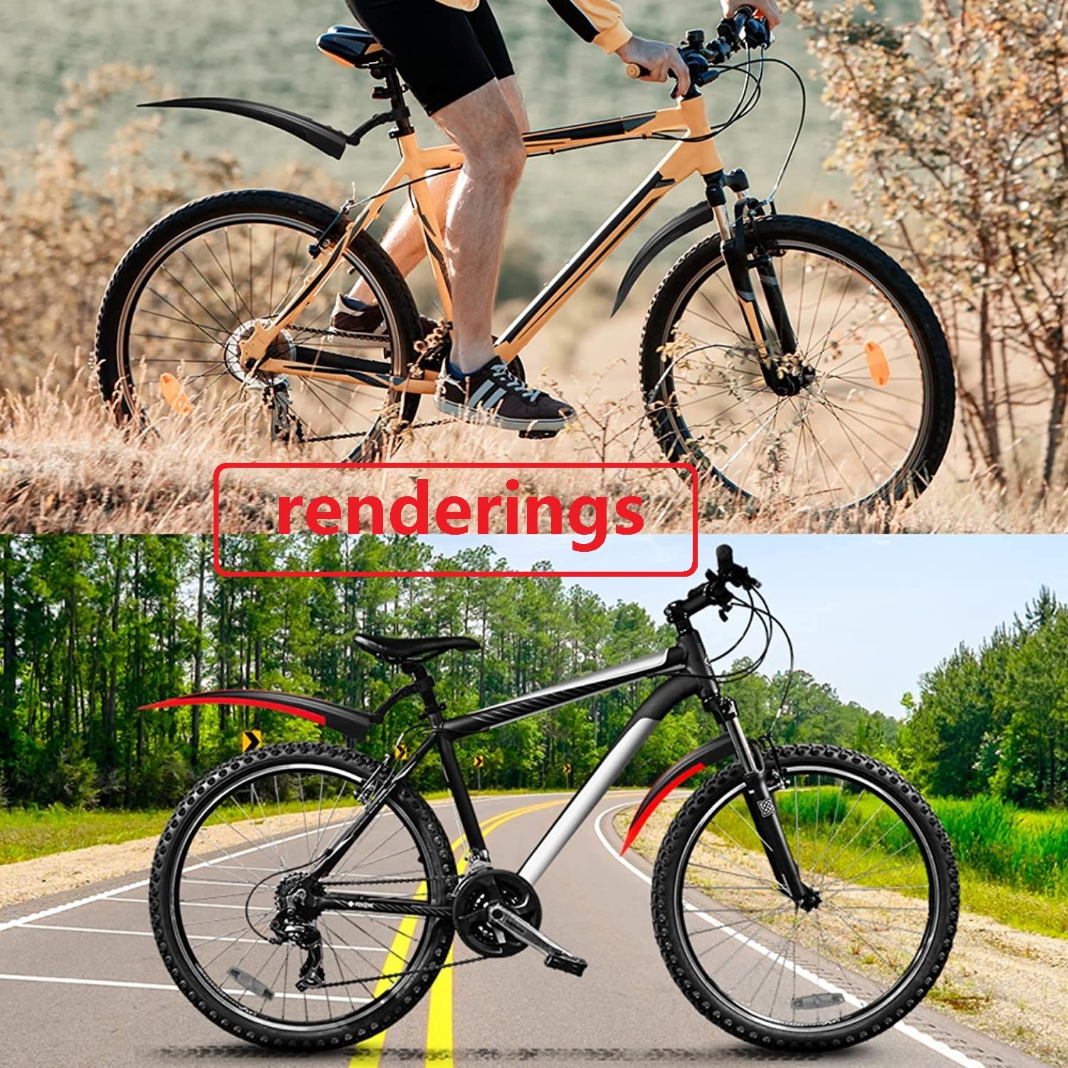 Adjustable Road Mountain Bike Bicycle Cycling Tire Front/Rear Mud Guards Mudguard Fenders Set (Black-1)