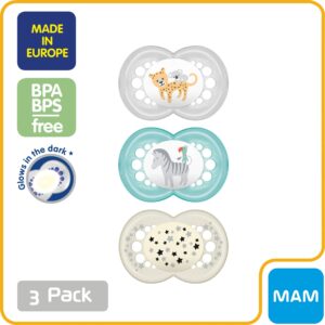 MAM Original Day & Night Baby Pacifier, Nipple Shape Helps Promote Healthy Oral Development, Glows in the Dark, 6-16 Months, Unisex,3 Count (Pack of 1)