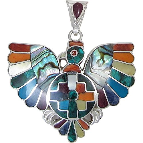 950 Sterling Silver Shell and Stone Inlay Peruvian Condor w/Shield Pendant