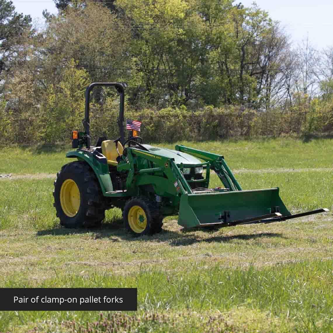 Titan Attachments Light-Duty 60" Clamp-on Pallet Forks with Adjustable Stabilizer Bar, 46" x 3" Fork Length, Rated 1,500 LB, Easy to Install on Loader or Skid Steer Bucket