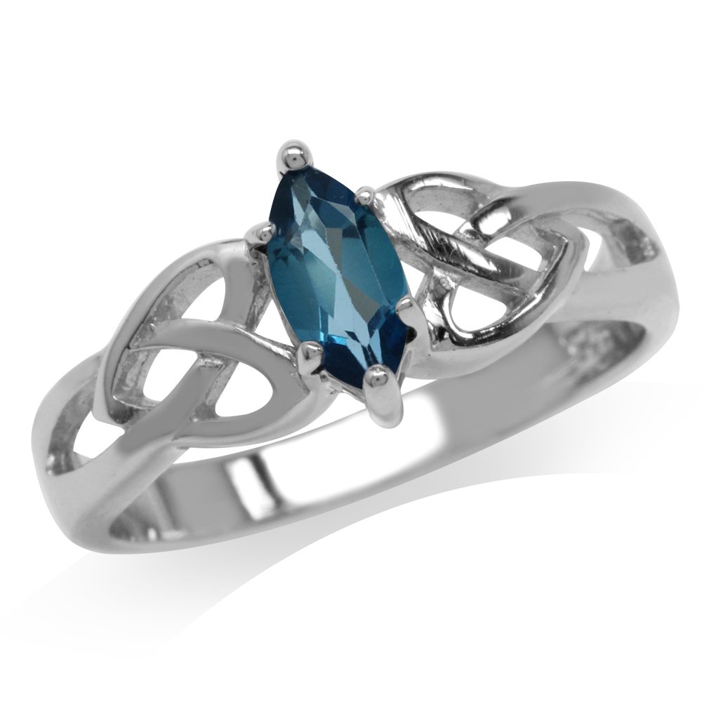 Silvershake Genuine London Blue Topaz 925 Sterling Silver Celtic Knot Heart Ring Size 8