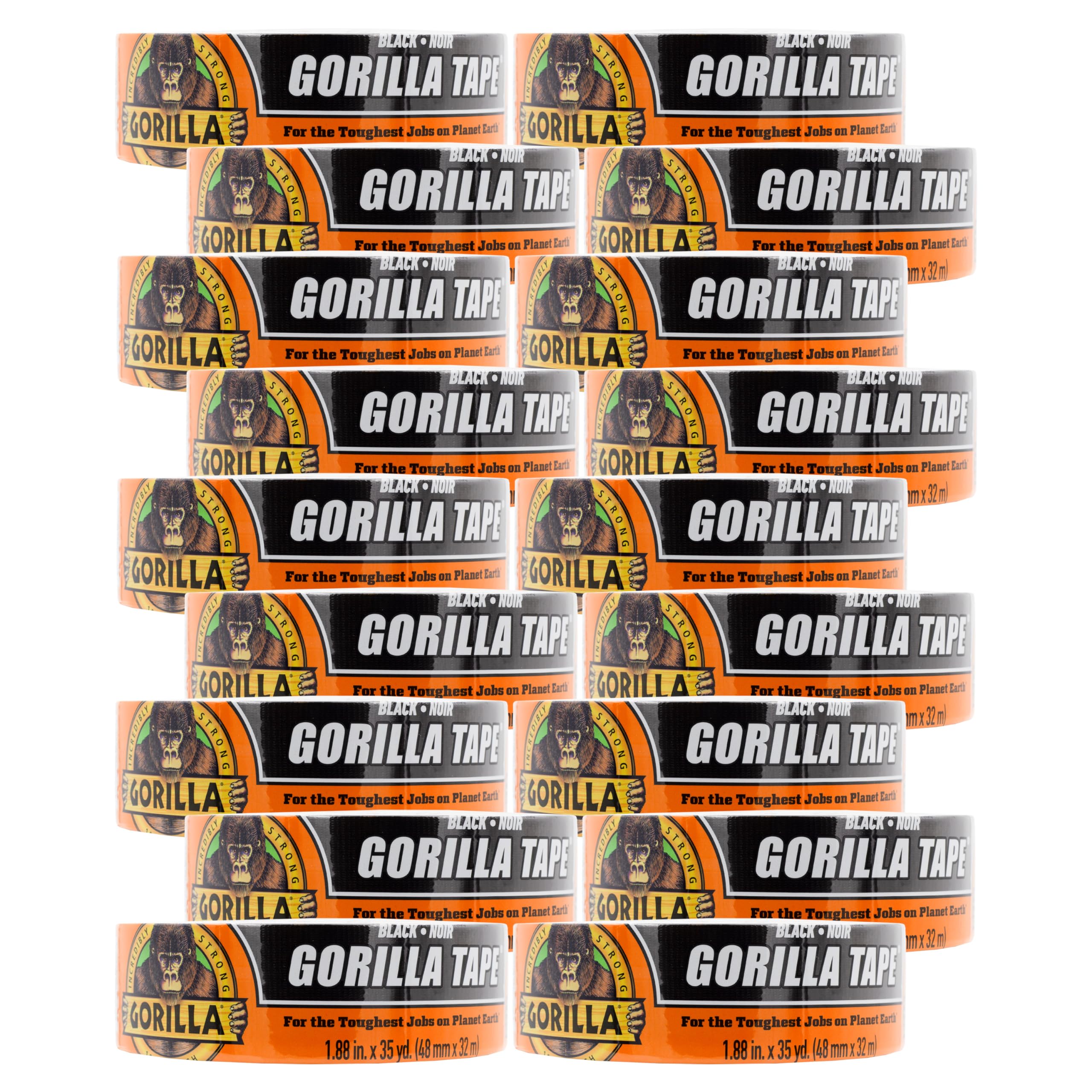 Gorilla Black Duct Tape, 1.88" x 35 yd, Black, (Bulk Pack of 18)