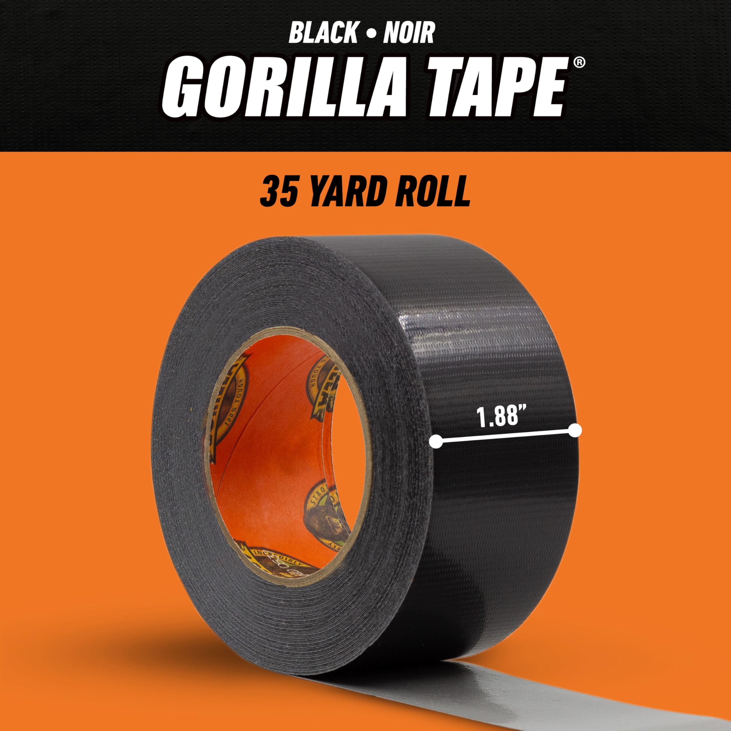 Gorilla Black Duct Tape, 1.88" x 35 yd, Black, (Bulk Pack of 18)