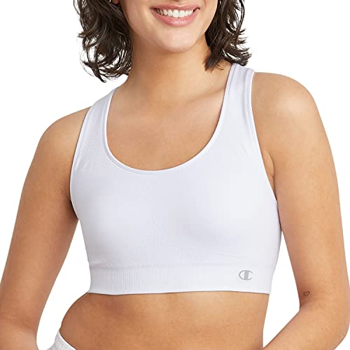 Champion, Infinity Racerback, Moderate Support, Seamless Sports Bra for Women, White, Medium