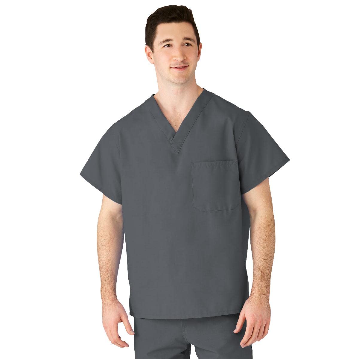 Medline AngelStat Unisex Reversible V-Neck Scrub Top, 2 Pockets, Charcoal, Size X-Large