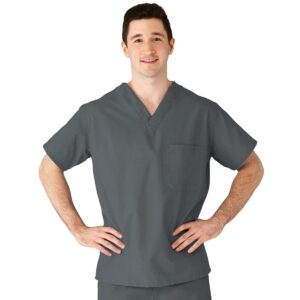 Medline AngelStat Unisex Reversible V-Neck Scrub Top, 2 Pockets, Charcoal, Size X-Large