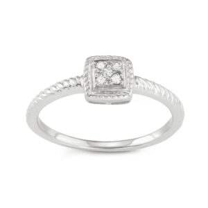 Hdiamonds 0.05 Carat Total Weight (cttw) Sterling Silver White Diamond Rope Design Ring (Size: 7)