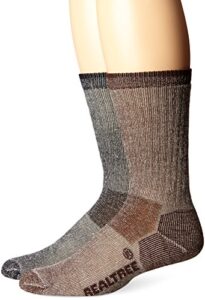 realtree ap men's merino wool crew boot socks 2 pair pack, brown/black, large