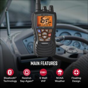 Cobra MR HH500 FLT BT Handheld Floating VHF Radio – 6 Watt, Bluetooth, Submersible, Noise Cancelling Mic, Backlit LCD Display, Floating and Waterproof Design (IP67 rating), Memory Scan, Black