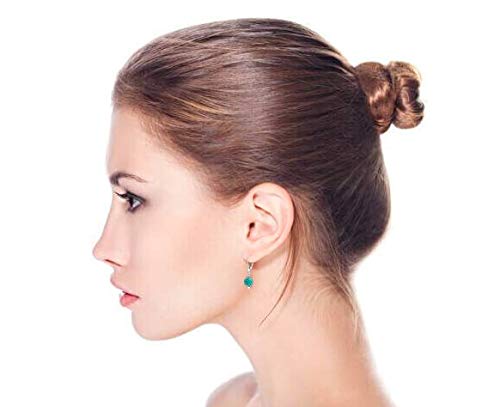 Simple Round Bead Stabilized Turquoise Lever back Ball Drop Earrings For Women .925 Sterling Silver December Birthstone