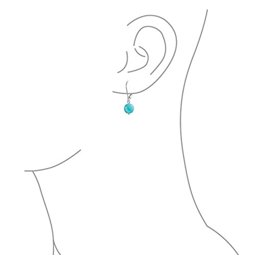 Simple Round Bead Stabilized Turquoise Lever back Ball Drop Earrings For Women .925 Sterling Silver December Birthstone