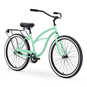 sixthreezero around the block women's beach cruiser bike, hybrid bicycle with rear rack