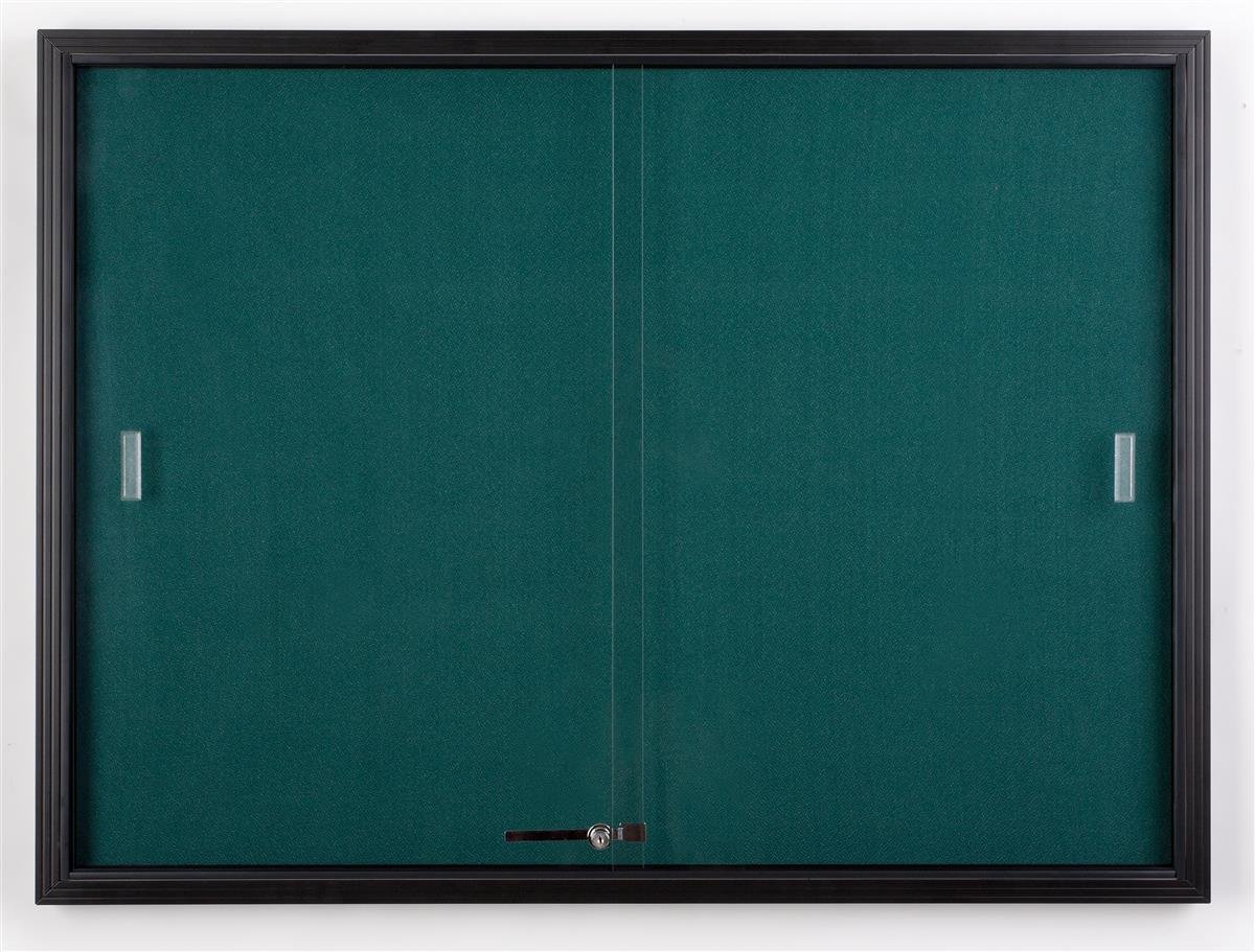 4 x 3 Foot Teal Fabric Tack board for Wall Mount Use, Locking Sliding Glass Door, 48 x 36 Inch Enclosed Bulletin Board for Indoor Use - Black Aluminum with Teal Fabric