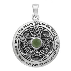 dryad design wiccan moon pentacle pendant - sterling silver celtic pagan jewelry for men & women - moldavite pentagram