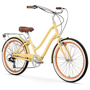 sixthreezero evryjourney women's beach cruiser bike, step-through touring hybrid bicycle