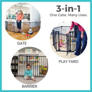 Toddleroo by North States 3 in 1 Arched Decor Metal Superyard 6 Panel Play Yard, Baby Gate, Playpen or Baby Fence, 151" Wide. Wall Mount Kit Included. 10 sq ft play yard (30" tall, Matte Bronze)