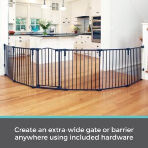 Toddleroo by North States 3 in 1 Arched Decor Metal Superyard 6 Panel Play Yard, Baby Gate, Playpen or Baby Fence, 151" Wide. Wall Mount Kit Included. 10 sq ft play yard (30" tall, Matte Bronze)