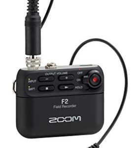 Zoom F2 Lavalier Body-Pack Compact Recorder, 32-Bit Float Recording, No Clipping, Audio for Video, Records to SD, and Battery Powered with Included Lavalier Microphone