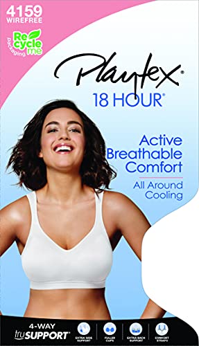 PLAYTEX Womens 18 Hour Wireless Seamless Full-coverage T-shirt With Smoothing Support, Us4159 Bras, Real Black, 38DD US