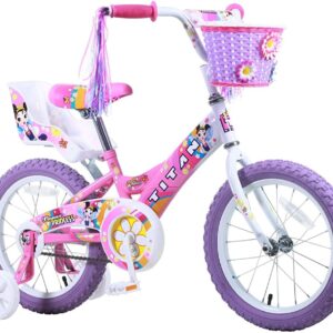 Titan Girl's Flower Princess BMX Bike for 4-9 Years Girls with Training Wheels 16 Inch Kids Toddler Bicycle with Utility Basket & Streamers - Pink