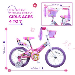 Titan Girl's Flower Princess BMX Bike for 4-9 Years Girls with Training Wheels 16 Inch Kids Toddler Bicycle with Utility Basket & Streamers - Pink