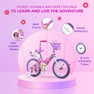 Titan Girl's Flower Princess BMX Bike for 4-9 Years Girls with Training Wheels 16 Inch Kids Toddler Bicycle with Utility Basket & Streamers - Pink