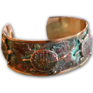 Elaine Coyne Collectible Artwear Verdigris Patina Brass Classic Box Turtle Cuff Bracelet - USA Made