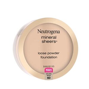 Neutrogena Mineral Sheers Lightweight Loose Powder Makeup Foundation with Vitamins A, C, & E, Sheer to Medium Buildable Coverage, Skin Tone Enhancer, Face Redness Reducer, Natural Beige 60,.19 oz