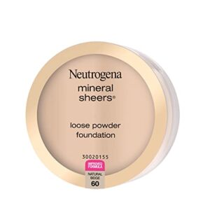 Neutrogena Mineral Sheers Lightweight Loose Powder Makeup Foundation with Vitamins A, C, & E, Sheer to Medium Buildable Coverage, Skin Tone Enhancer, Face Redness Reducer, Natural Beige 60,.19 oz